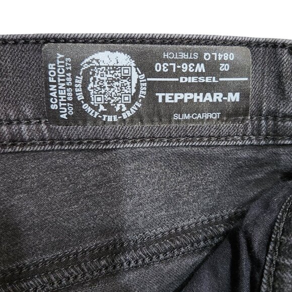 Diesel Tepphar-M Slim Carrot Jeans Men’s Black Button Fly Stretch W36-L30 - Picture 5 of 10